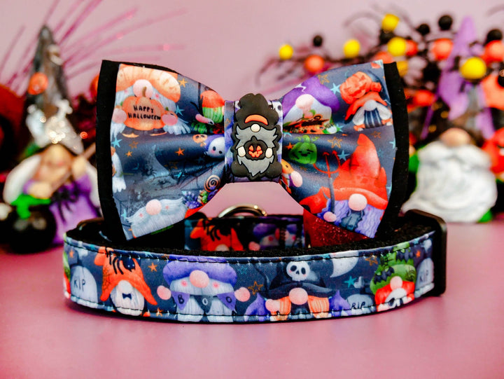 Halloween dog collar with bow tie - gnomes