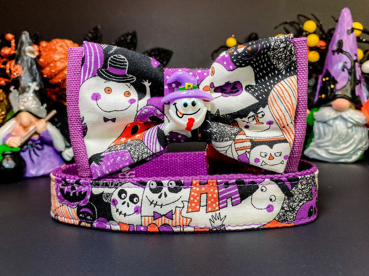 Purple Halloween dog collar Bow tie, Halloween dog bow tie, Pumpkin Ghost dog collar, Holiday Bat dog collar, boy puppy collar, dog gift