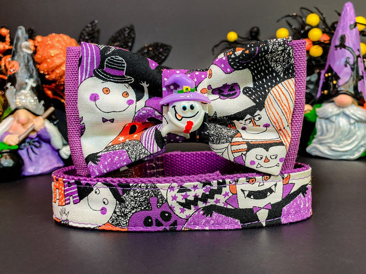 Purple Halloween dog collar Bow tie, Halloween dog bow tie, Pumpkin Ghost dog collar, Holiday Bat dog collar, boy puppy collar, dog gift