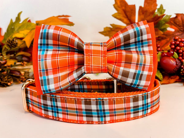 Dog collar with bow tie - Fall Plaid