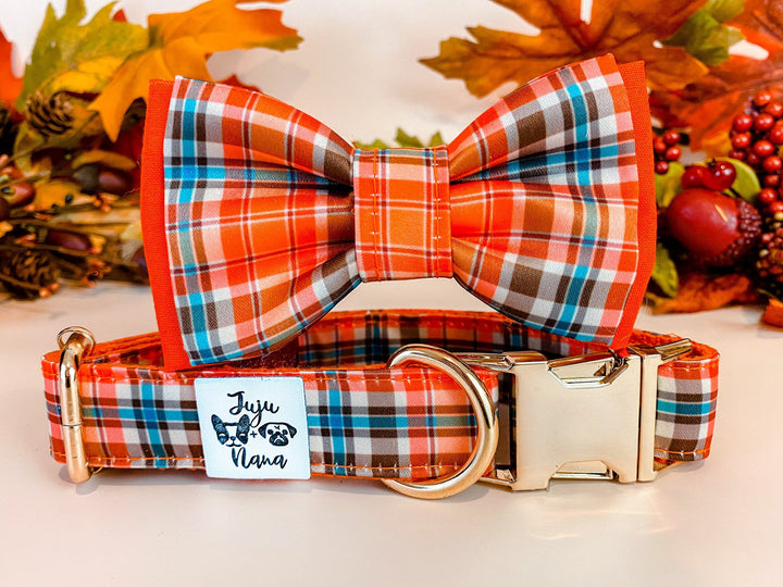 Dog collar with bow tie - Fall Plaid