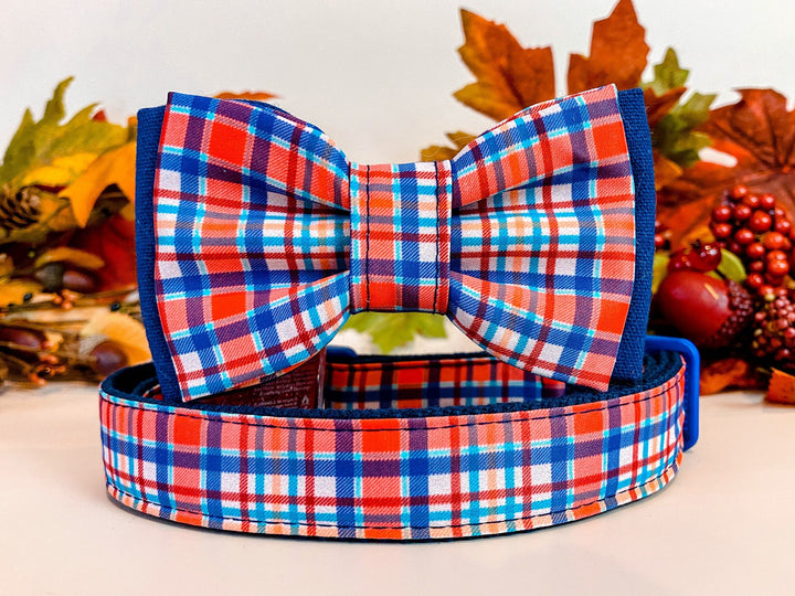 Dog collar with bow tie - Autumn Plaid