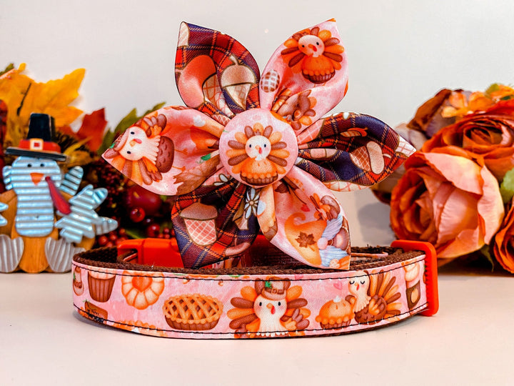 Dog collar with flower - Thanksgiving Turkey and Gnomes