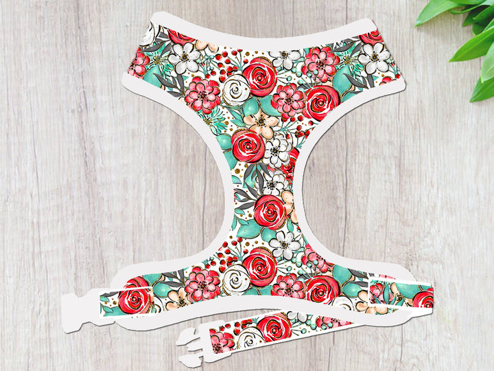 Christmas dog harness - Roses and poinsettia