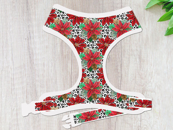 Christmas Dog harness - Poinsettia and leopard