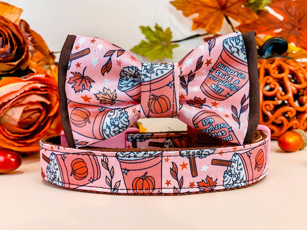 Dog collar with bow tie - coffee and pumpkin spice