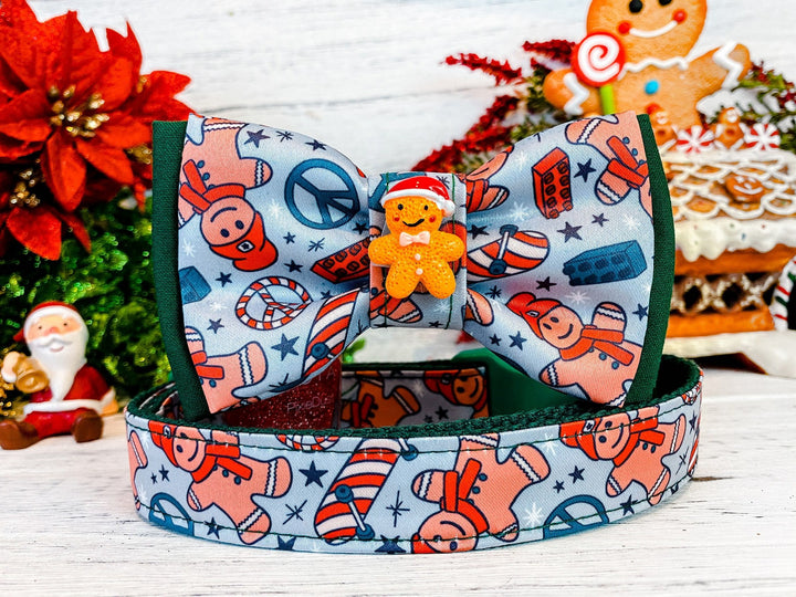 Dog collar with bow tie - Christmas gingerbread and skyboard