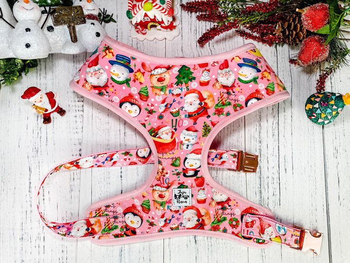 Christmas dog harness - pink christmas