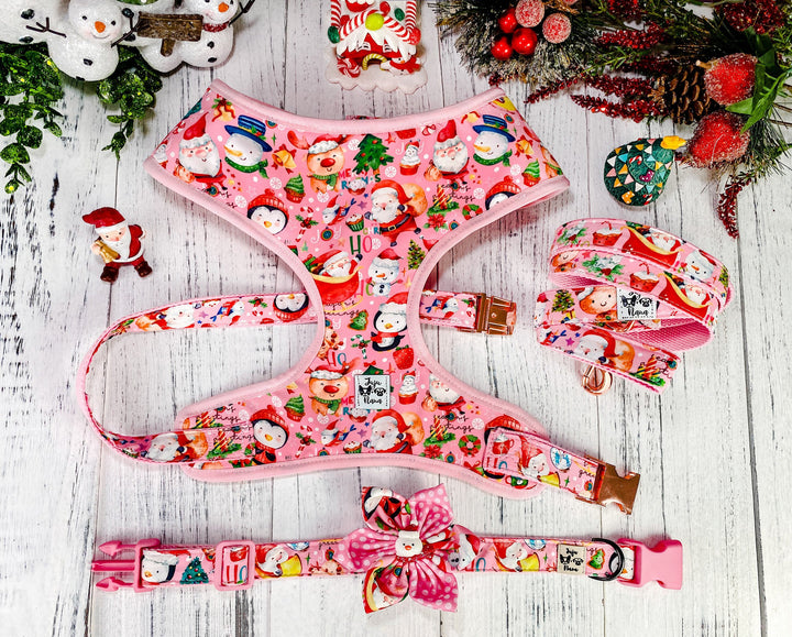 Christmas dog harness - pink christmas
