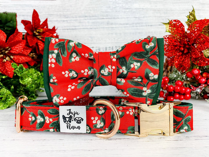 Christmas berry dog collar bow tie/ rifle paper co floral collar