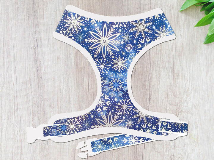 Christmas dog harness - Glitter Blue Snowflakes