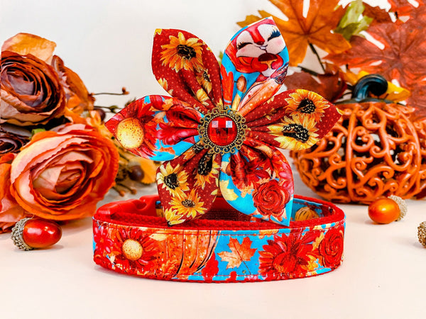 Dog collar with flower - Squirrel, flowers and Pumpkins