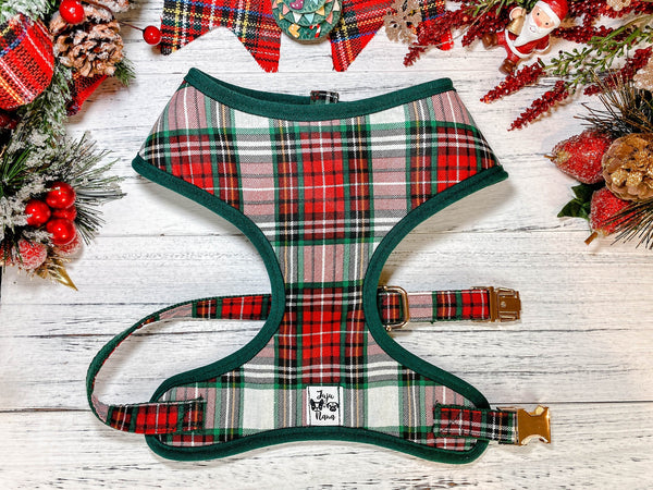 Christmas plaid dog harness - lodge plaid