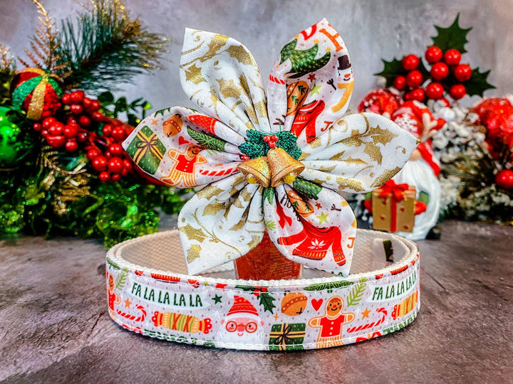 Christmas dog collar with Flower - White Christmas