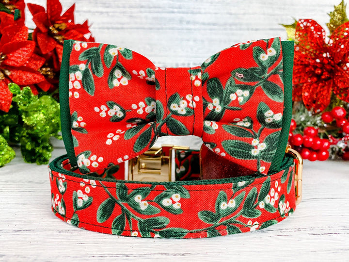 Christmas berry dog collar bow tie/ rifle paper co floral collar