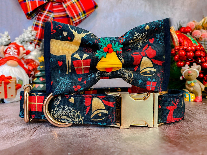 Christmas dog collar with bow tie - Reindeer