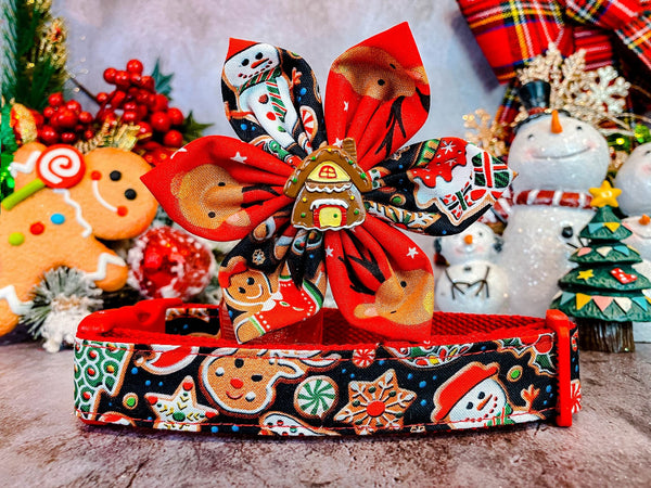 Christmas dog collar with Flower - Gingerbread Party