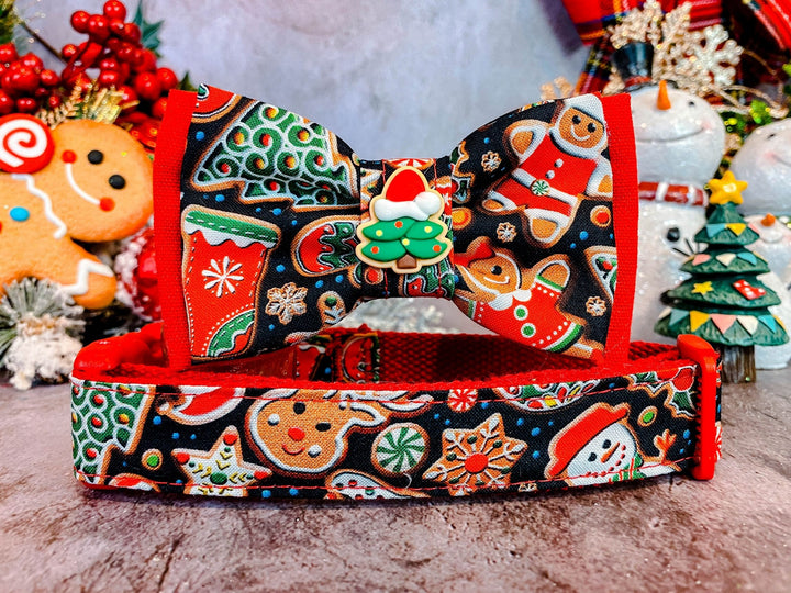 Christmas dog collar with bow tie - Gingerbread Party