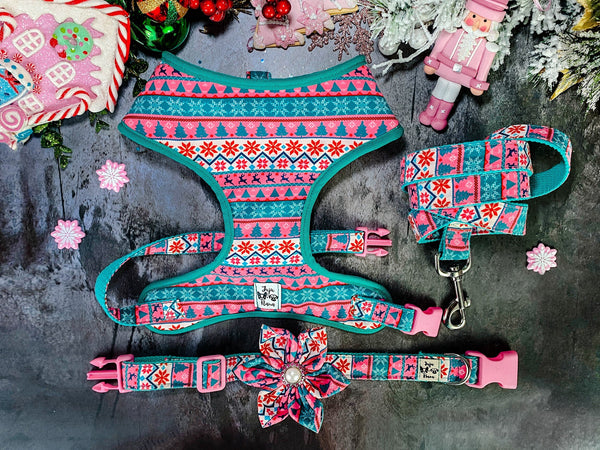 Christmas Dog harness set - Pink Ugly Sweater
