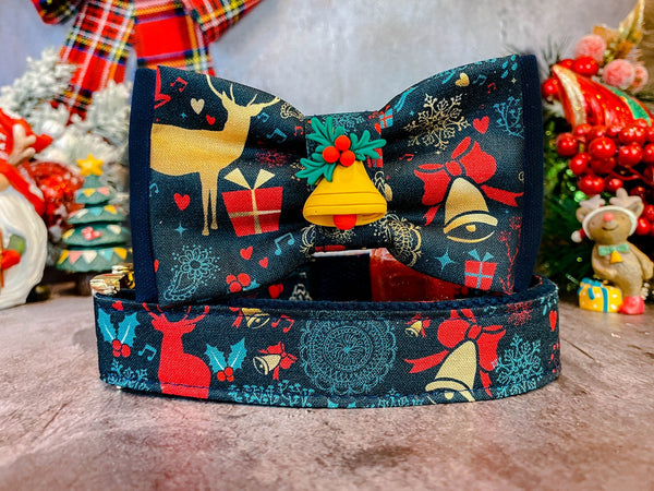 Christmas dog collar with bow tie - Reindeer
