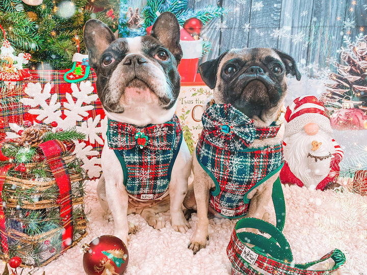 Christmas plaid dog collar bow tie/ Boy snowflake dog collar