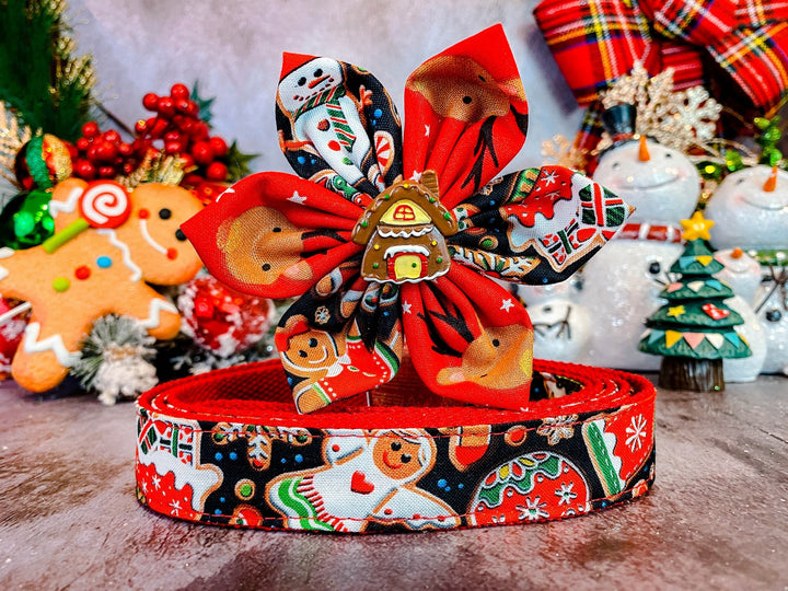 Christmas dog collar with Flower - Gingerbread Party