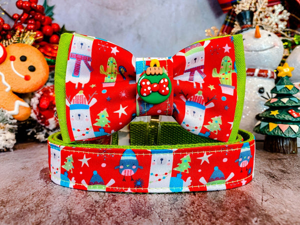 Christmas llama dog collar bow tie/ boy winter dog collar, small large dog collar, holiday puppy collar