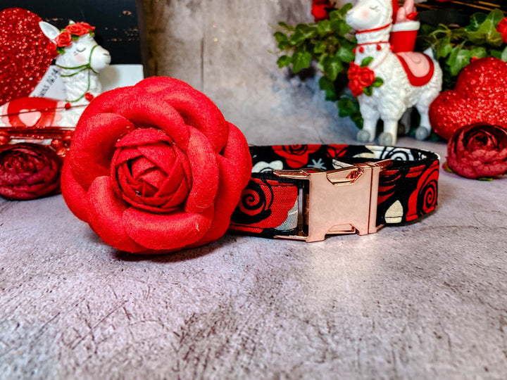 Dog collar with flower - Retro rose