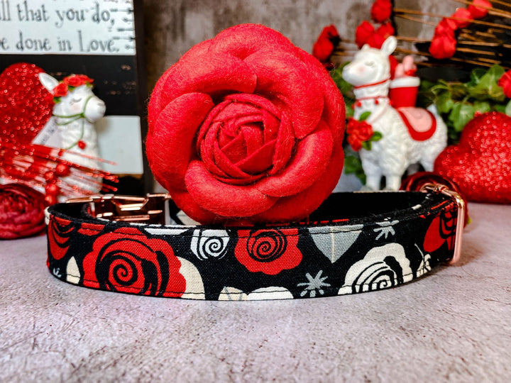 Dog collar with flower - Retro rose