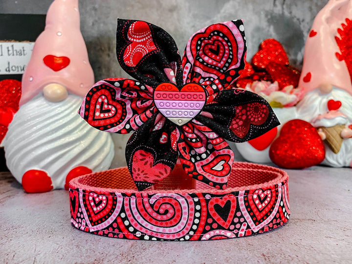 Valentine dog collar with flower - Paisley heart