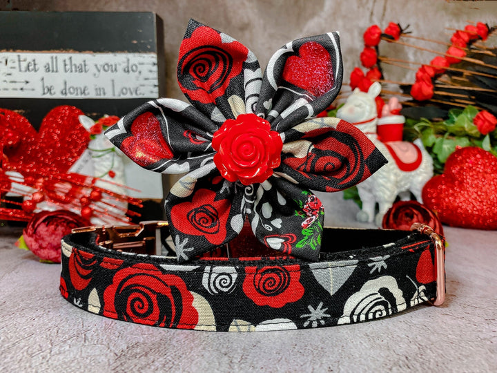 Valentine dog collar with flower - Roses