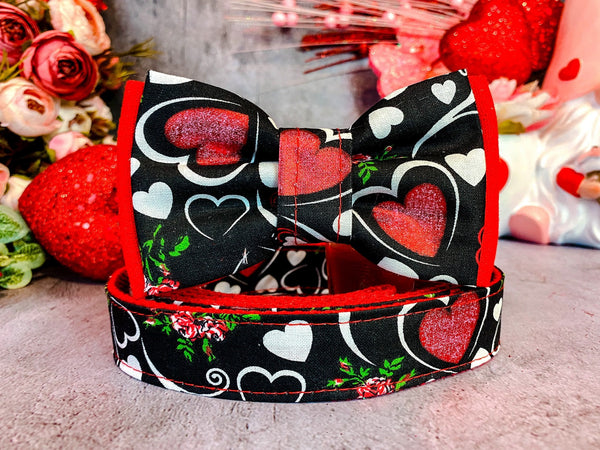 valentine dog collar with bow tie - Glitter Heart