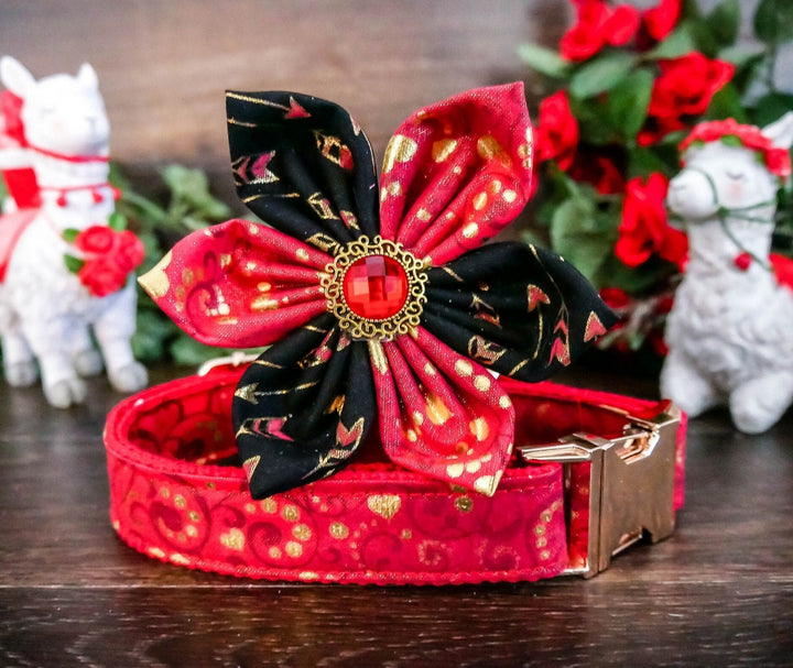 valentine dog collar with bow tie - Red Glitter Heart