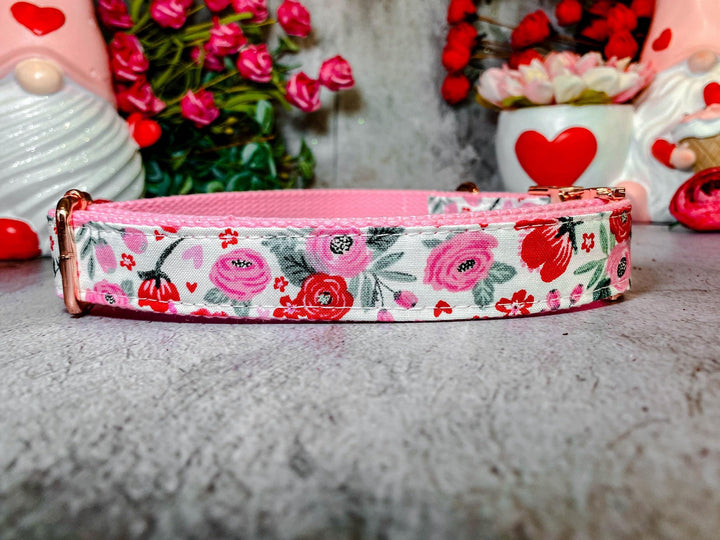 Personalized Floral dog collar/ Valentine rose flower dog collar/ Engraving dog Collar/ girl small large dog collar/ custom female collar