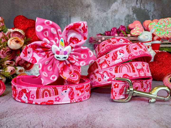 Valentine dog collar with flower - Unicorn