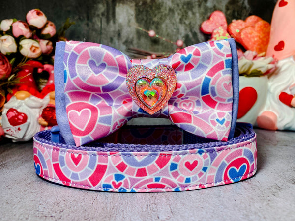 Valentine dog collar with bow tie - Glass heart