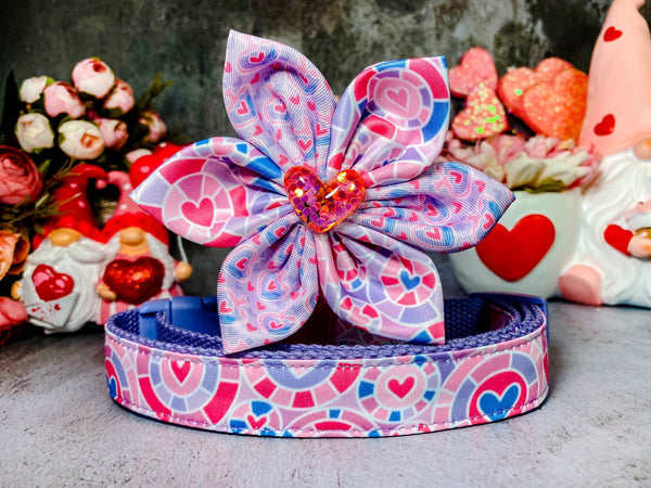 Valentine dog collar with flower - Glass Heart