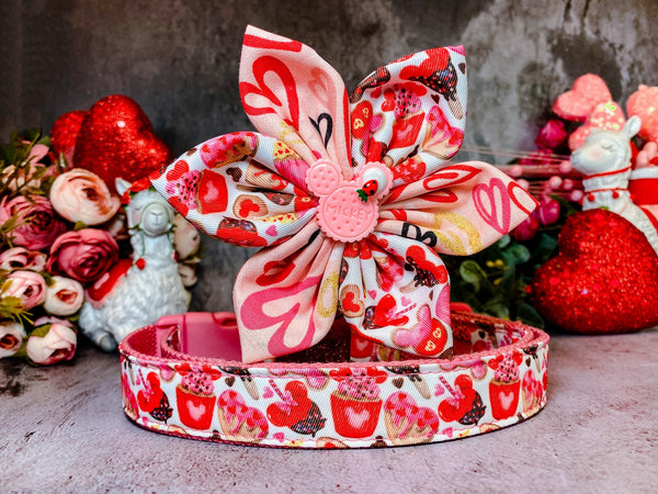 Valentine's Day dog collar with Flower - Cupcakes