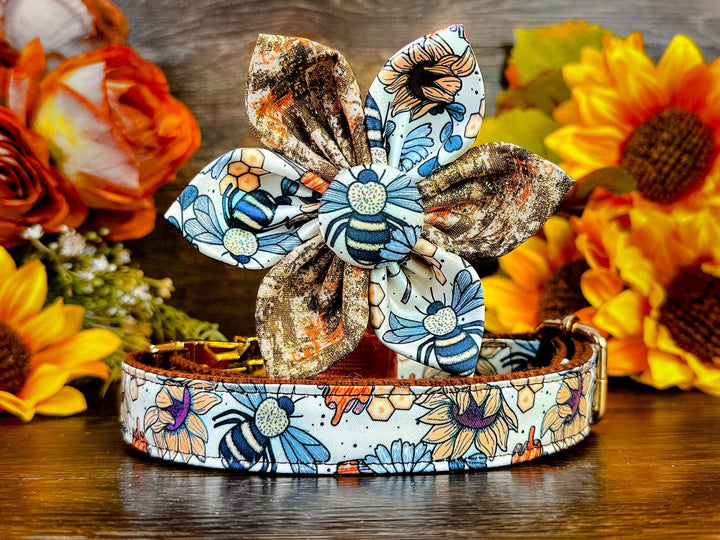 Dog collar with flower - Bumble bee and sunflower