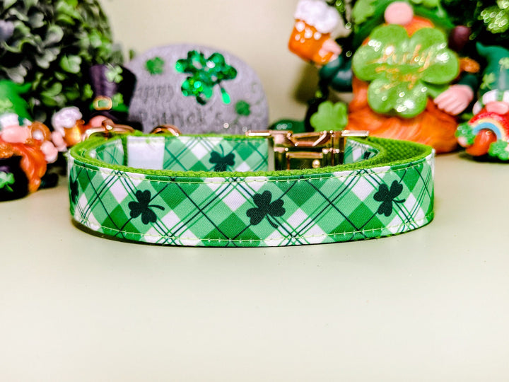 Plaid St patrick collar/ shamrock clover dog collar/ boy girl green dog collar/ Small lucky dog collar/ large medium dog collar