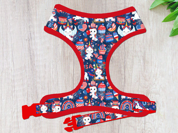 Patriotic unicorn dog harness vest/ 4th of july cute harness/ girl boy dog harness/ independence day harness/ donut popsicle harness