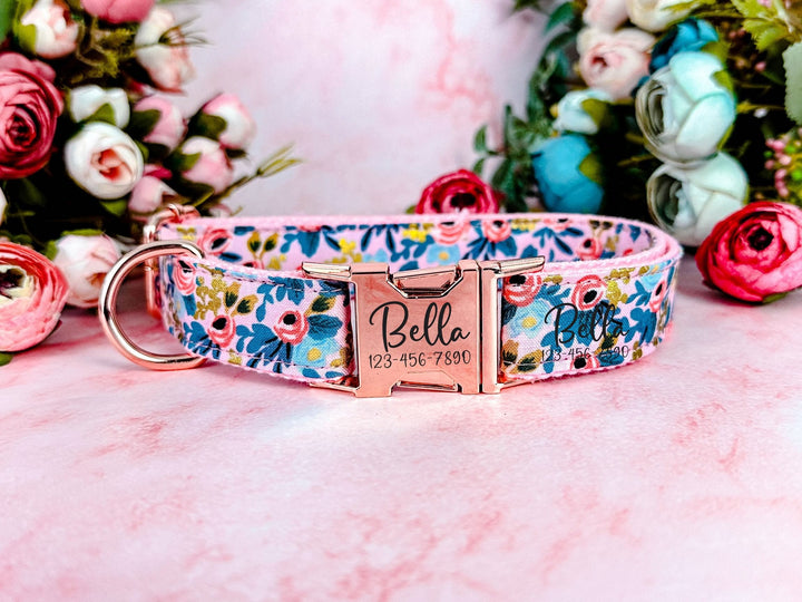 rifle paper co Laser engraved dog collar/ floral girl dog collar/ rose flower dog collar/ custom personalized collar/ small large dog collar