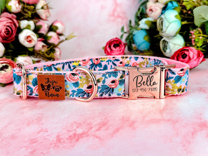 rifle paper co Laser engraved dog collar/ floral girl dog collar/ rose flower dog collar/ custom personalized collar/ small large dog collar