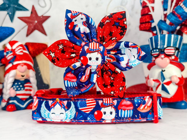 Patriotic unicorn dog collar flower/ 4th of July collar/ Girl cute collar/ donut popsicle collar/ large small collar/ Memorial day collar