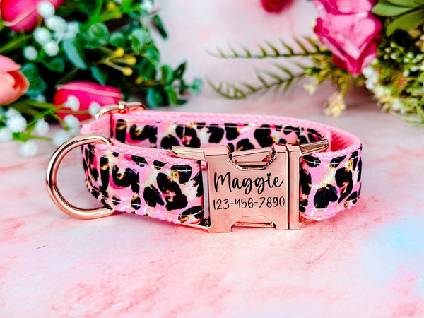leopard cheetah dog collar/ Personalized Engraving Buckle Dog Collar