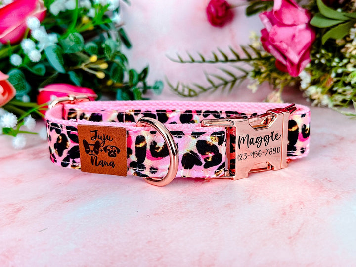 leopard cheetah dog collar/ Personalized Engraving Buckle Dog Collar