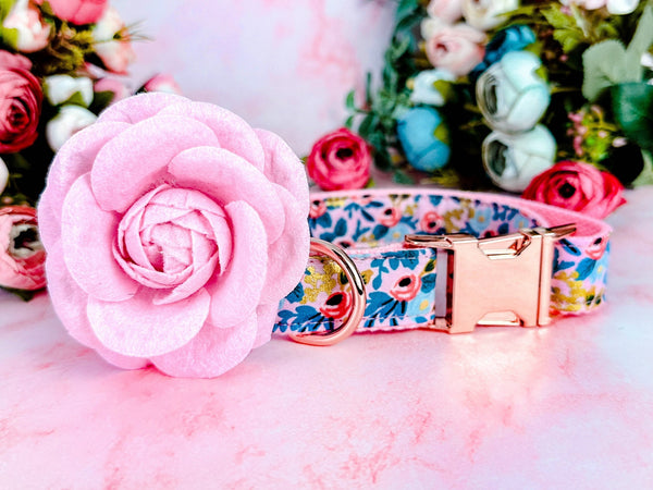 Dog collar with flower - Rosa Pink