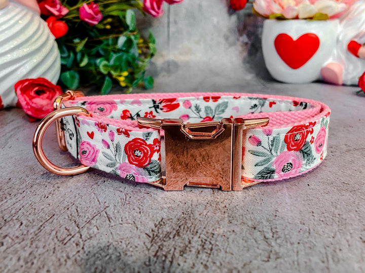 rose flower dog collar/ floral boho dog collar/ pink girl dog collar/ large small dog collar/ puppy medium collar/ fabric female dog collar
