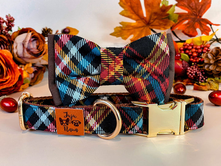 Fall Plaid dog collar bow tie/ autumn boy dog collar