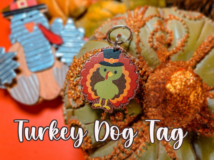 Thanksgiving turkey dog tag for collar accessory/ harvest fall autumn cute dog tag